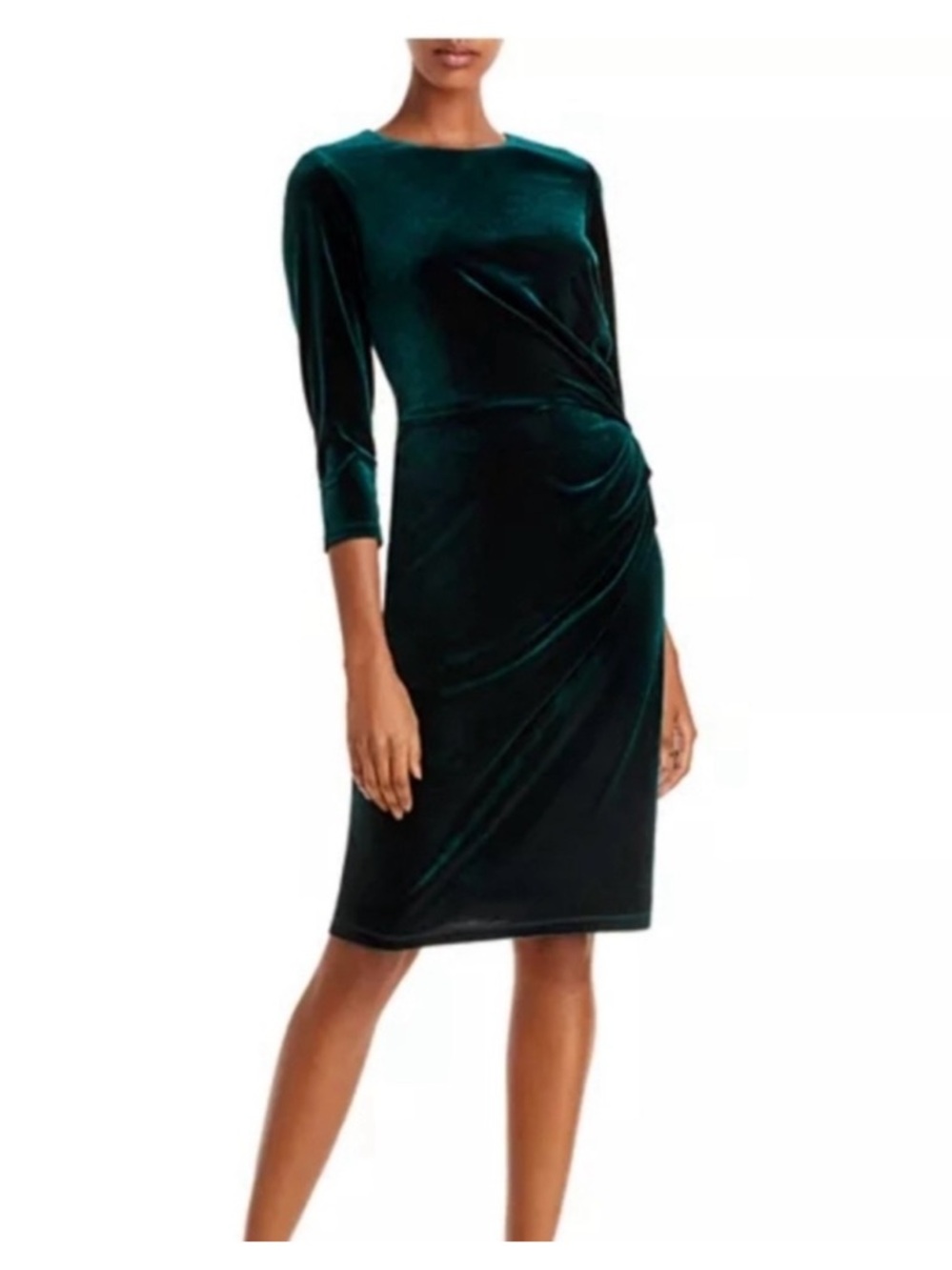 Eliza J SZ 10 NWT Emerald Green Velvet Long Sleeve Draped Sheath Cocktail Dress